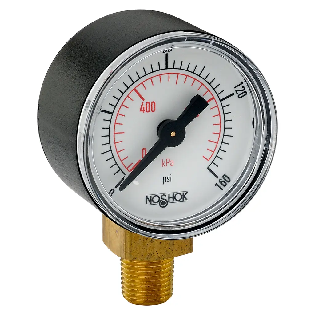 1-1/2" Acrylonitrile Butadiene Styrene (ABS) Case, Copper Alloy Internals, 30 vac/bar, 1/8" National Pipe Thread (NPT) Male Bottom Connection Vacuum Gauge