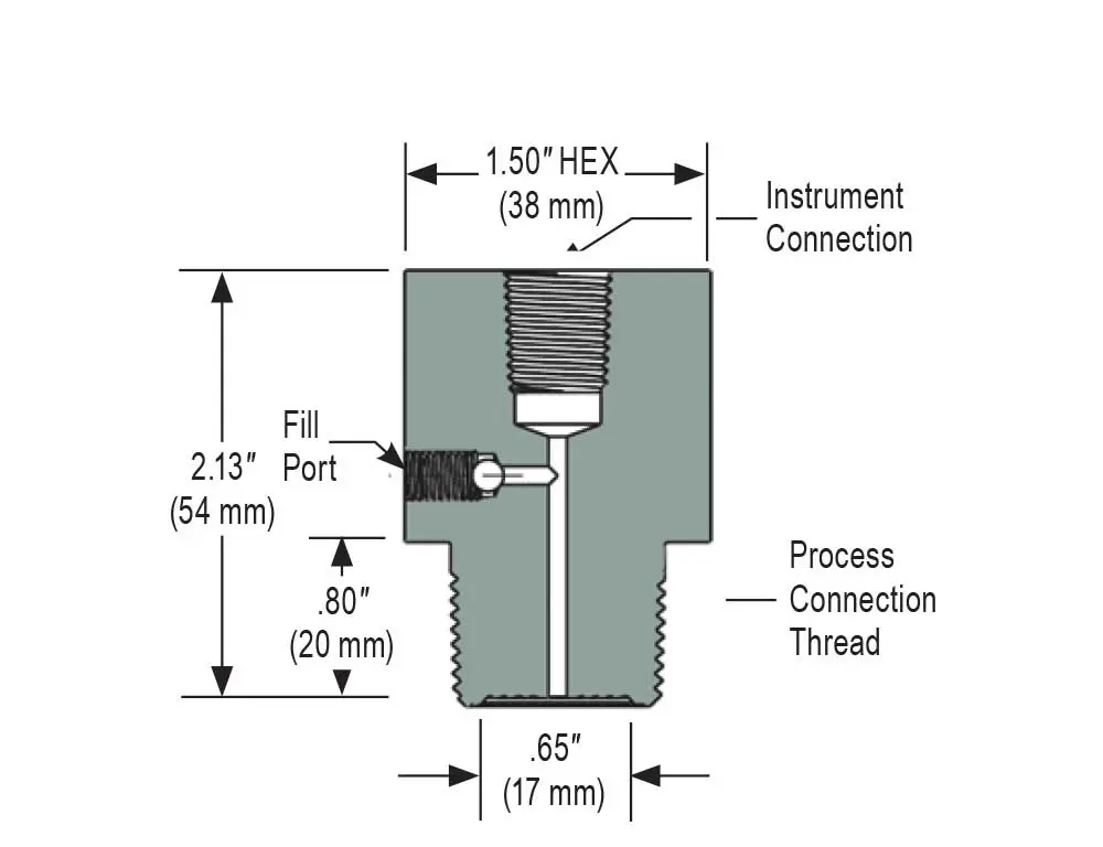 1/4" National Pipe Thread (NPT) Instrument Connection, 316 Stainless Steel, 1/2" National Pipe Thread (NPT) Male Process Connection Type 20 Seal with 316 Stainless Steel Diaphragm