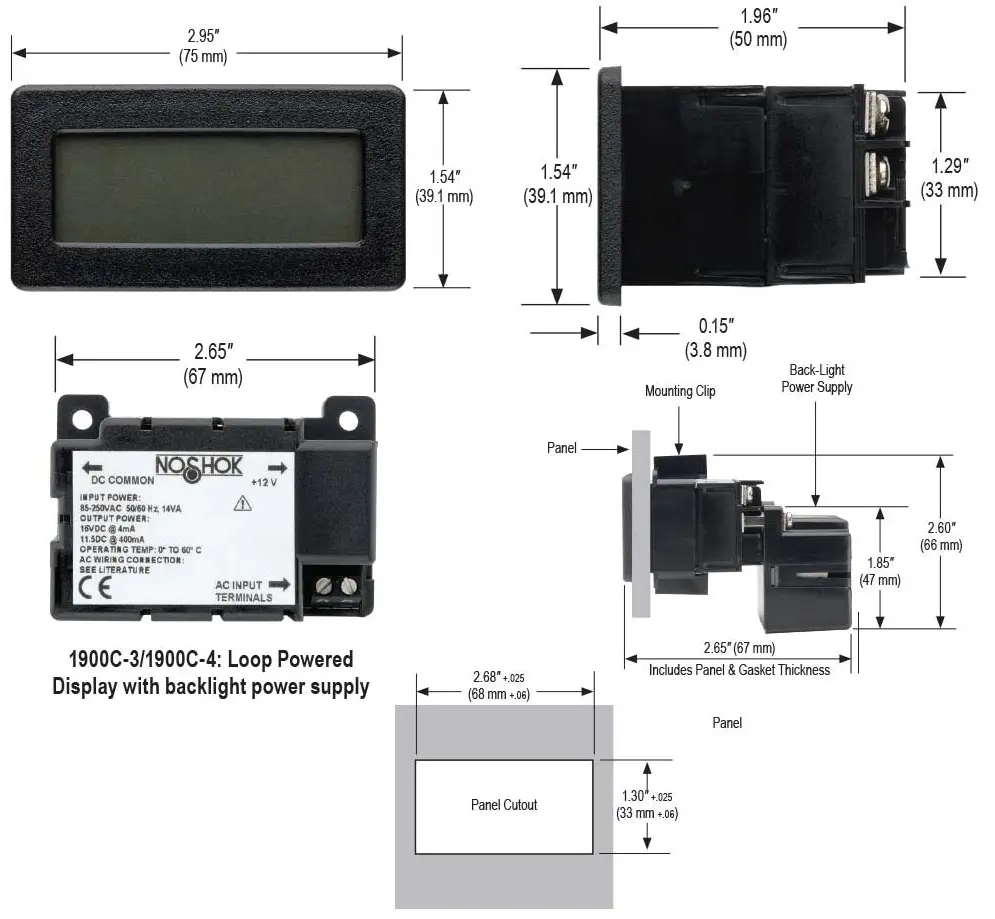 1900C Series Panel Meter Compact Loop-Powered Digital Indicator