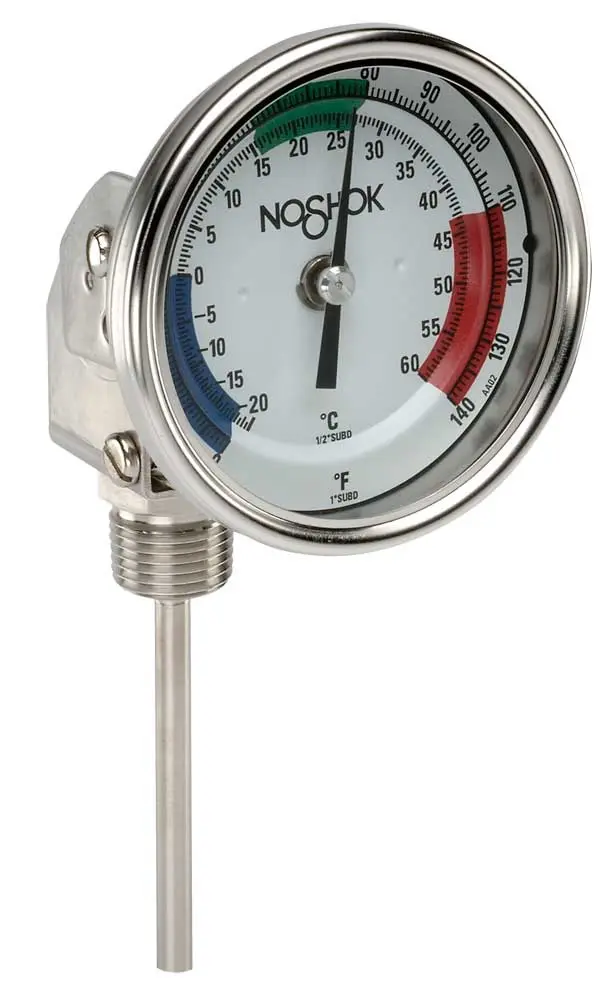 2" Bimetal, 1/4" National Pipe Thread (NPT) Back Connection, 2.5" Stem Length, 0/250 ºF, 0.250" Diameter Thermometer