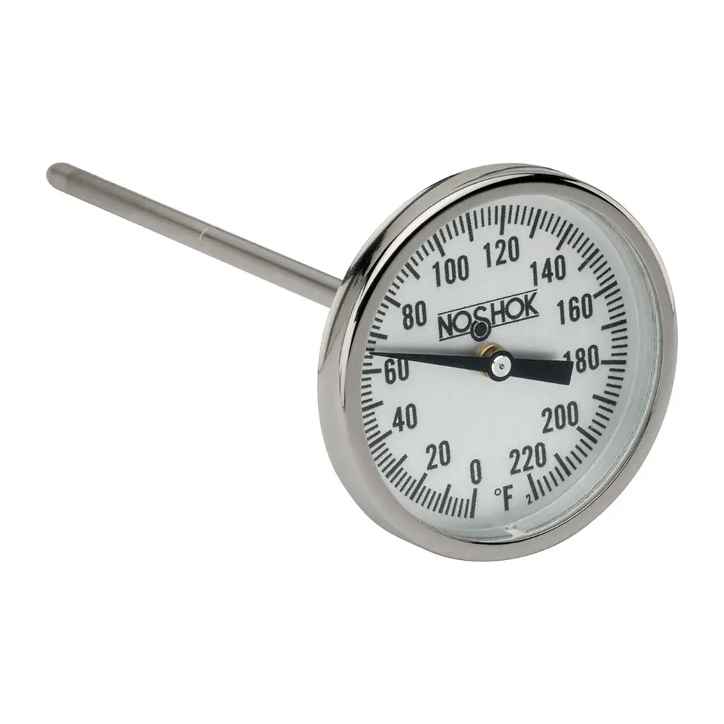 2" Bimetal, 1/4" National Pipe Thread (NPT) Back Connection, 6" Stem Length, 0/140 ºF/ºC, 0.250" Diameter Thermometer