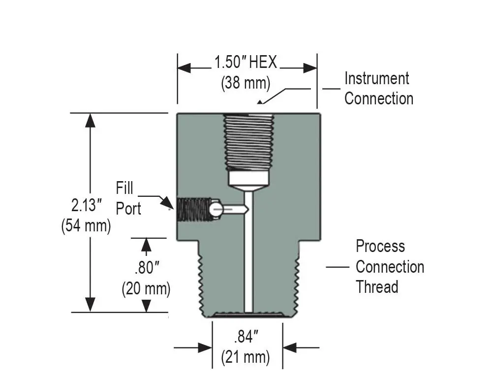 1/4" National Pipe Thread (NPT) Instrument Connection, 316 Stainless Steel, 1/2" National Pipe Thread (NPT) Male Process Connection Type 20 Seal with 316 Stainless Steel Diaphragm