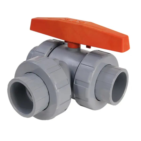 1" Ready for Actuation 3-Way Lateral TU Ball Valve CPVC w/FPM o-rings, flanged ends