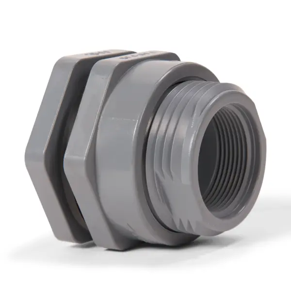 1/2" CPVC Bulkhead Fitting w/FPM large flange gasket; threaded x threaded end connections