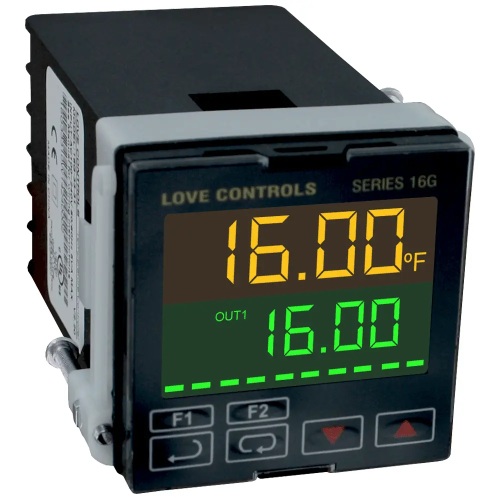 1/16 DIN temperature/controller, current/relay, RS485, 1 event input, temp retransmission