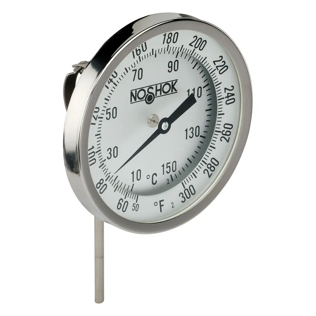 3" Bimetal, 1/2" National Pipe Thread (NPT) Adjustable Connection, 2.5" Stem Length, 50/300 ºF/ºC, 0.250" Diameter Thermometer