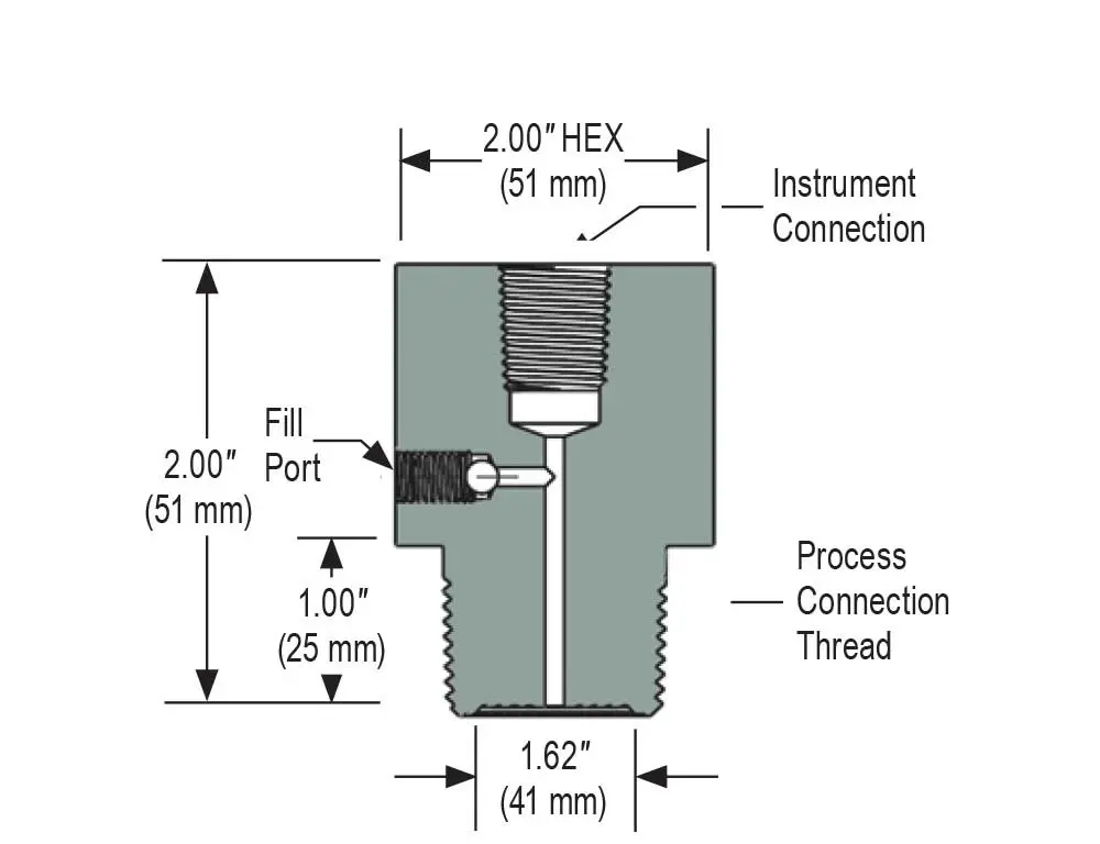 1/4" National Pipe Thread (NPT) Instrument Connection, 316 Stainless Steel, 1/2" National Pipe Thread (NPT) Male Process Connection Type 20 Seal with 316 Stainless Steel Diaphragm