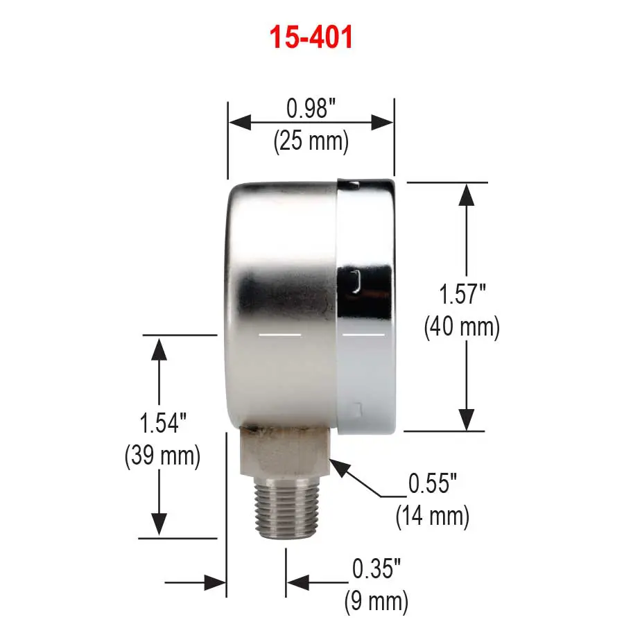 1-1/2" 304 Stainless Steel Case, 316 Stainless Steel Internals, 300 psi, 1/8" National Pipe Thread (NPT) Male Bottom Connection Pressure Gauge