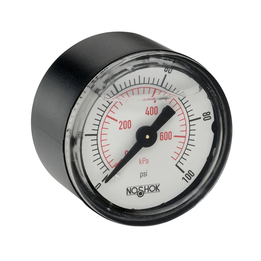 1-1/2" Acrylonitrile Butadiene Styrene (ABS) Case, Copper Alloy Internals, 30 psi/kPa, 1/8" National Pipe Thread (NPT) Male Back Connection Pressure Gauge with Glycerin Filled